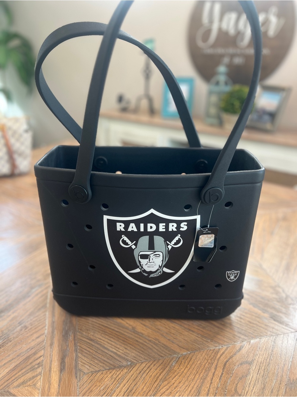 Raiders Crocs-Style Black Logo Tote Bag